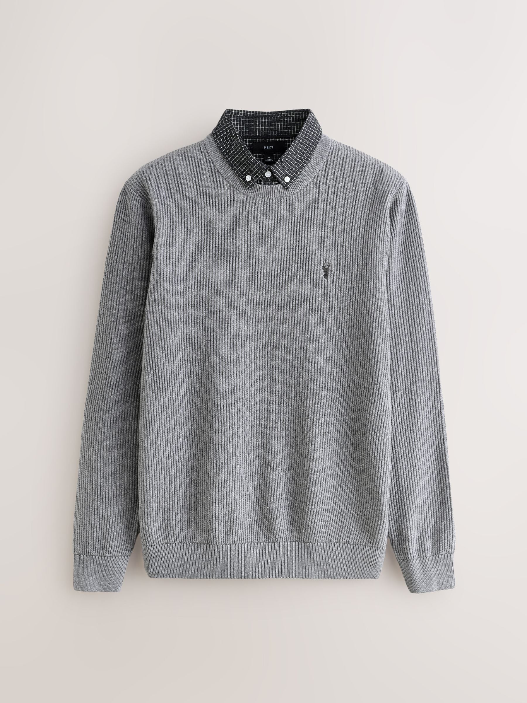 Grijs - Regular fit trui met overhemdkraag