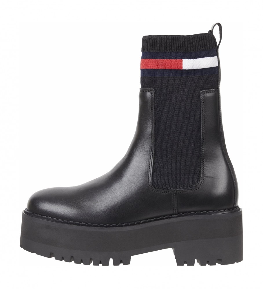Botas Chelsea Tommy Jeans pretas de couro com plataforma - Salto de 6 cm -
