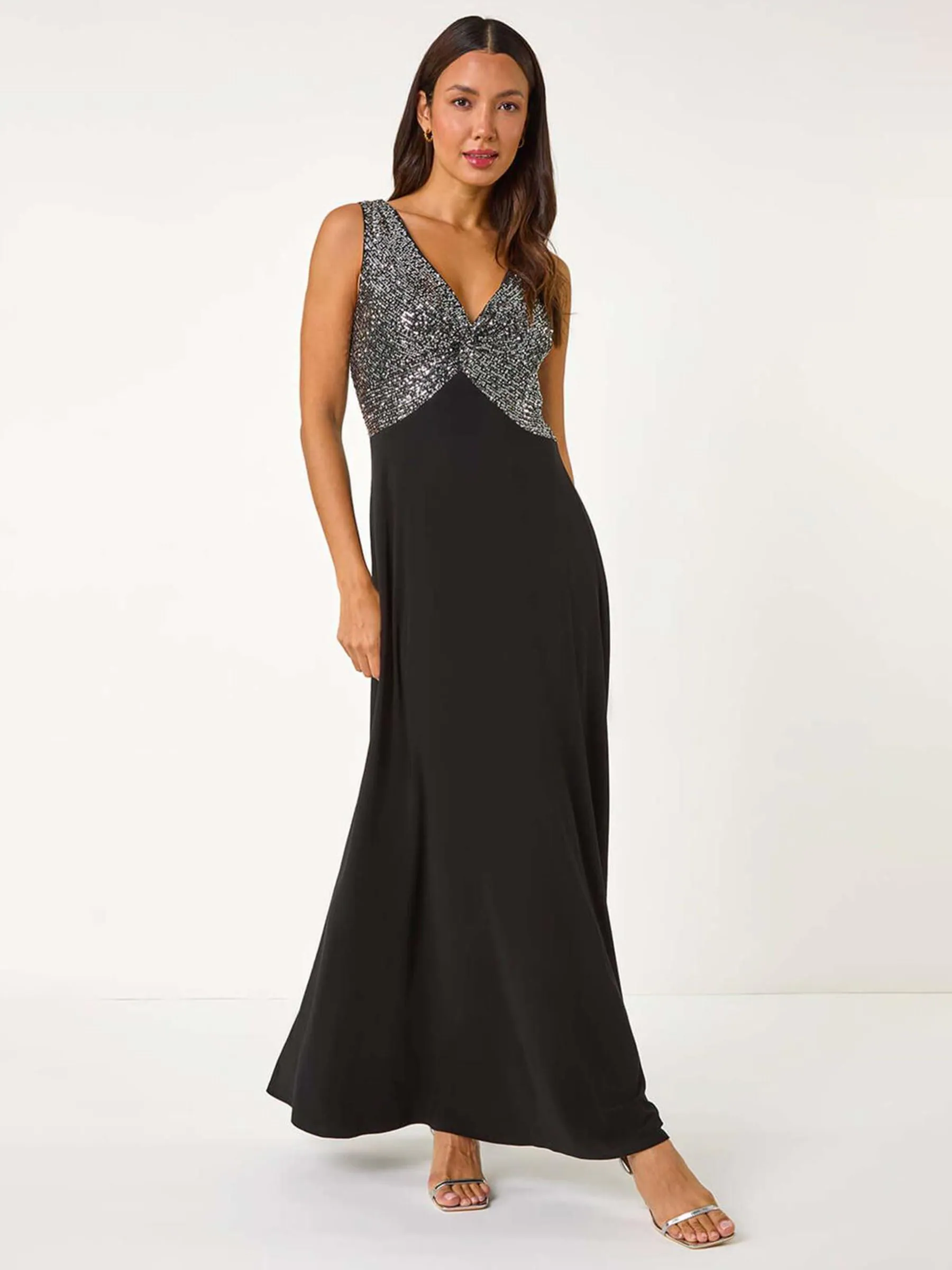 Metallic - Roman Contrast Sequin Bodice Maxi Dress
