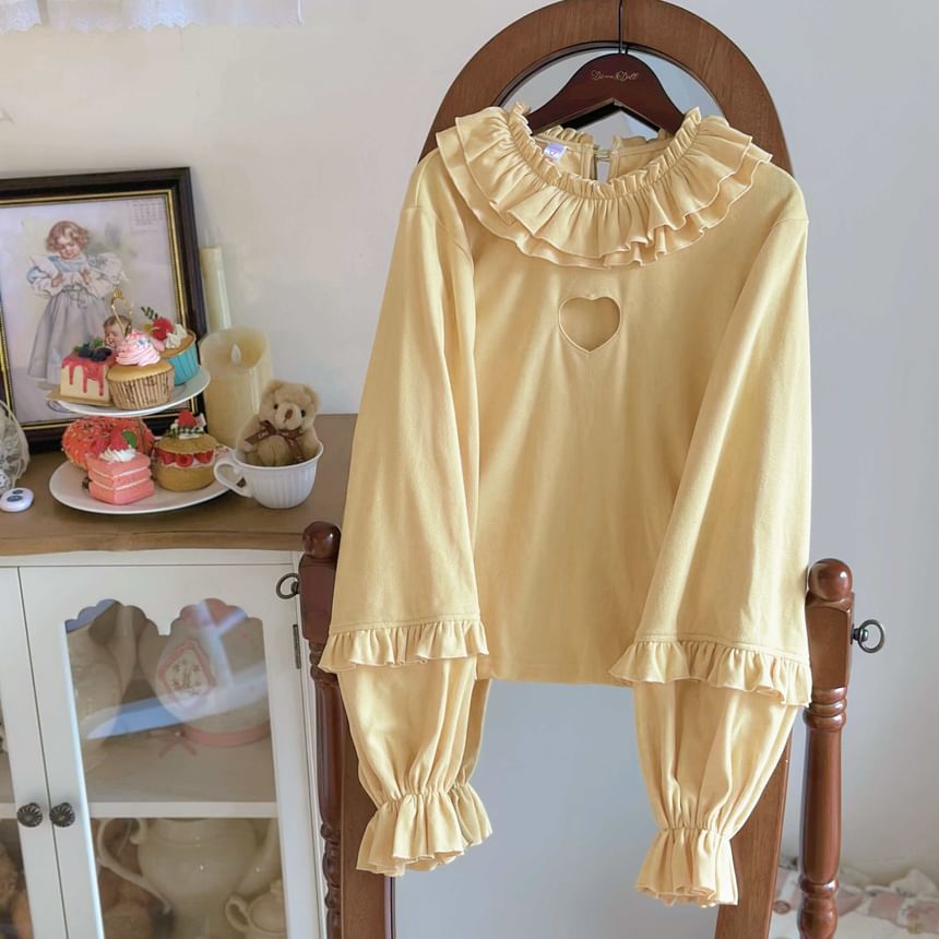 Pachelbel - Blouse met pofmouwen en hoge hals, effen en geplooid