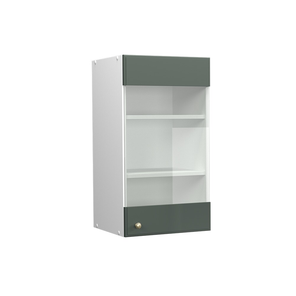 Vicco Hängeglasschrank Küchenschrank Küchenmöbel Fame-Line Weiß Grün-Gold Landhaus 40 cm Küche Einbauküche Hängeschrank Glasschrank Drehtür Einlegeboden Küchenzeile