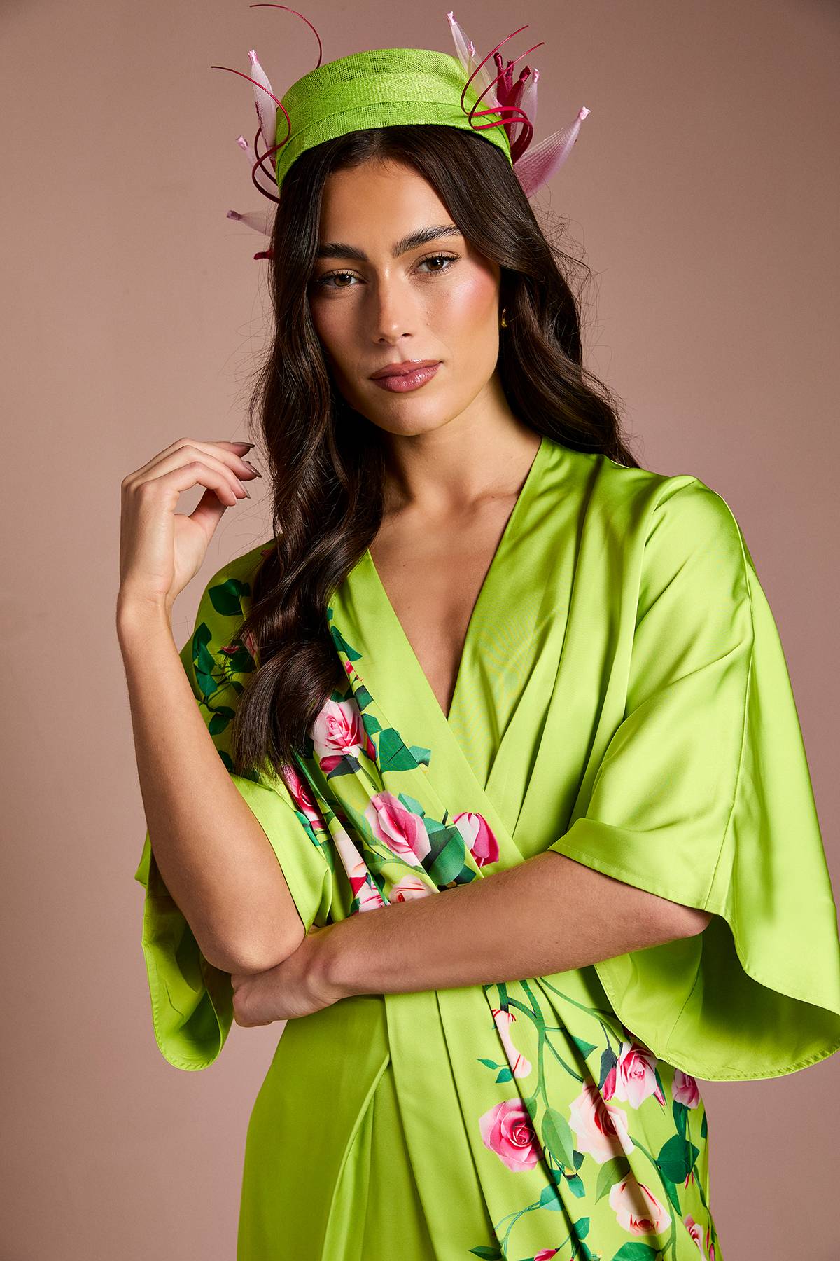 Coast Robe Midi En Crêpe Imprimée Kimono Lisa Beige