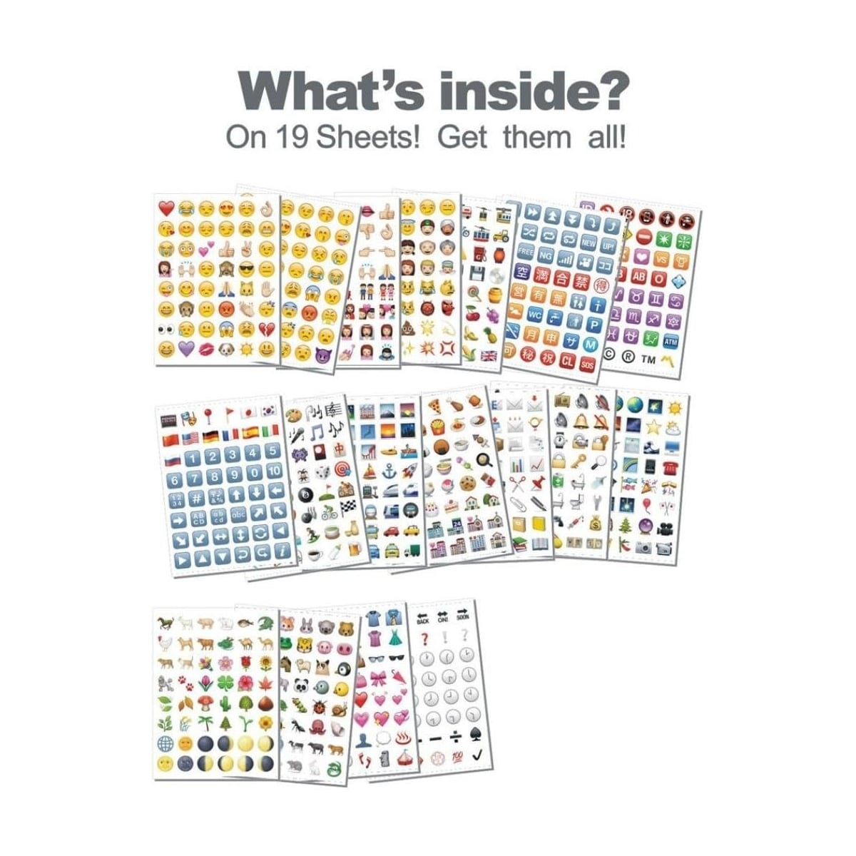 Emoji-klistremerker, 19 ark med over 900 klistremerker