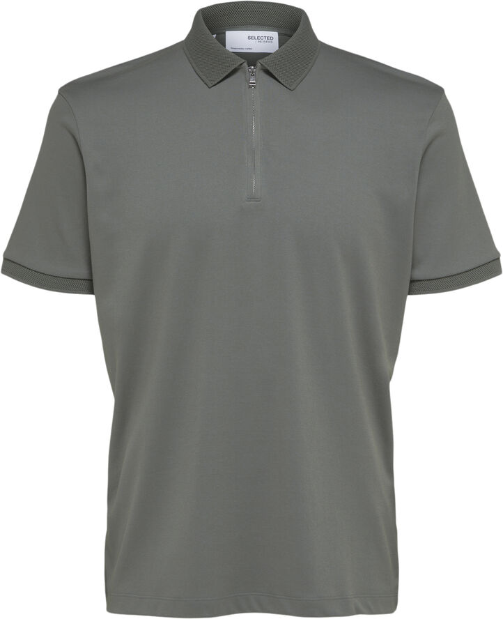 Selected Homme SLHFAVE ZIP SS POLO NOOS Agave green