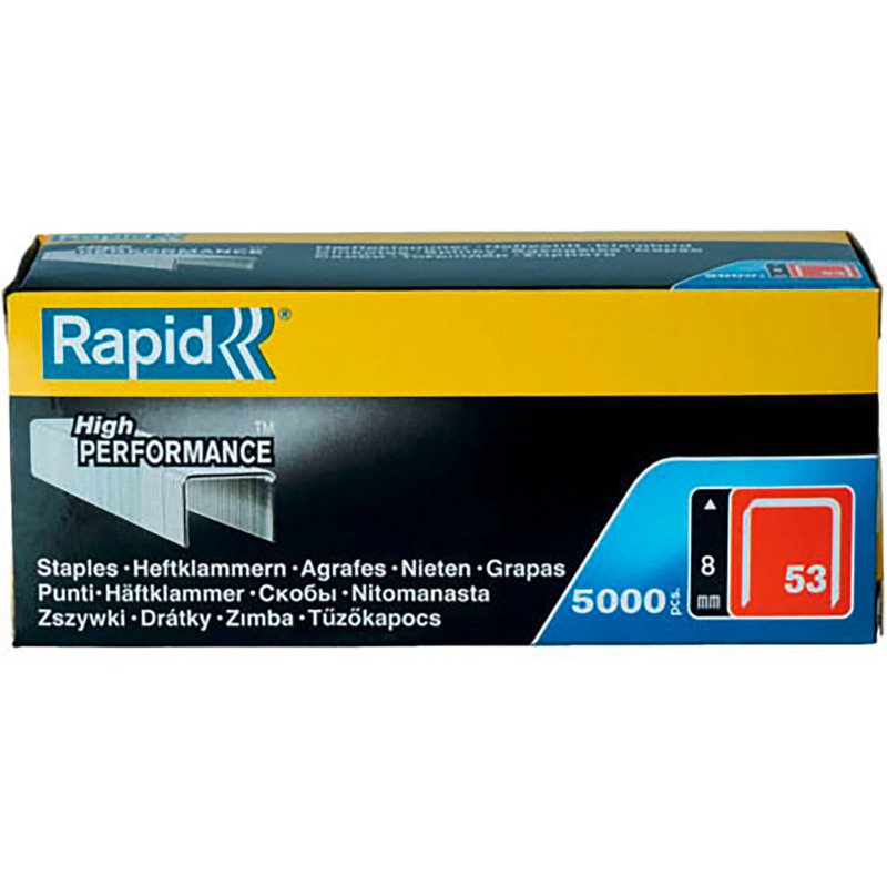 Agrafes en fil fin galvanisé Rapid n° 53, 8 mm, boîte de 5000