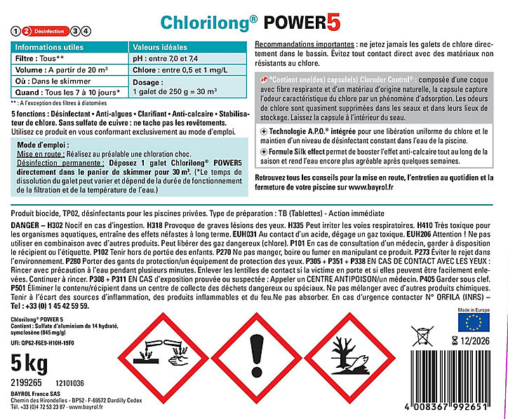 Chlore galets Chlorilong Power 5 Bayrol 5 kg