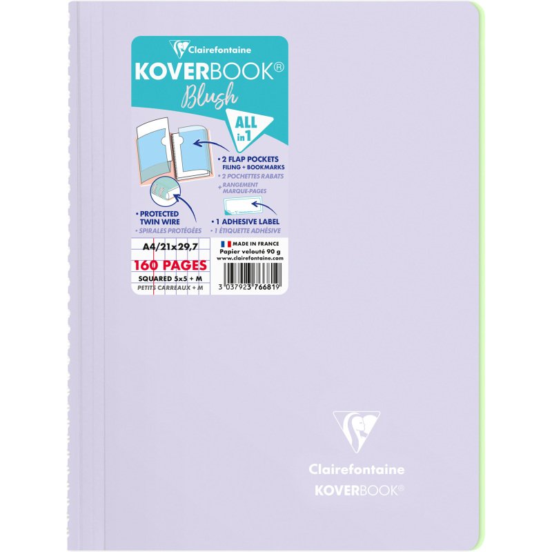Cahier spirale Clairefontaine Koverbook Blush A4 21 x 29,7 cm petits carreaux 160 pages