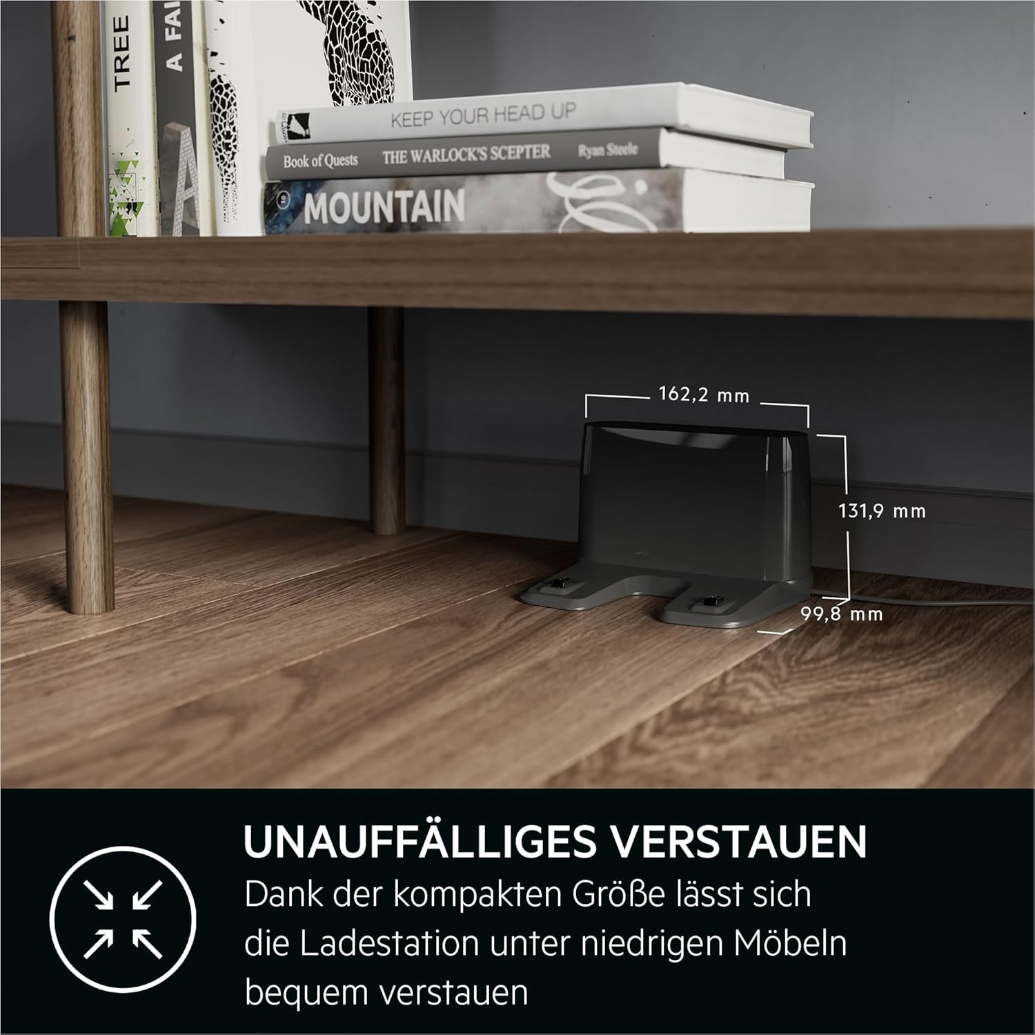 AEG AR61UW1DG Staubsaugerroboter, Gyroskop + Kamera, Lithium-Akku 14,4 V, Laufzeit 120 min, Wassertank 0,25 l, iOS/Android-App, 2 motorisierte Bürsten, Ladestation, Mops, Grau