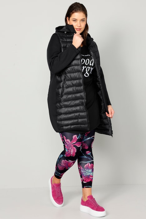 Steppjacke, Straight Fit, Strickärmel, Kapuze, Zipper, Langarm