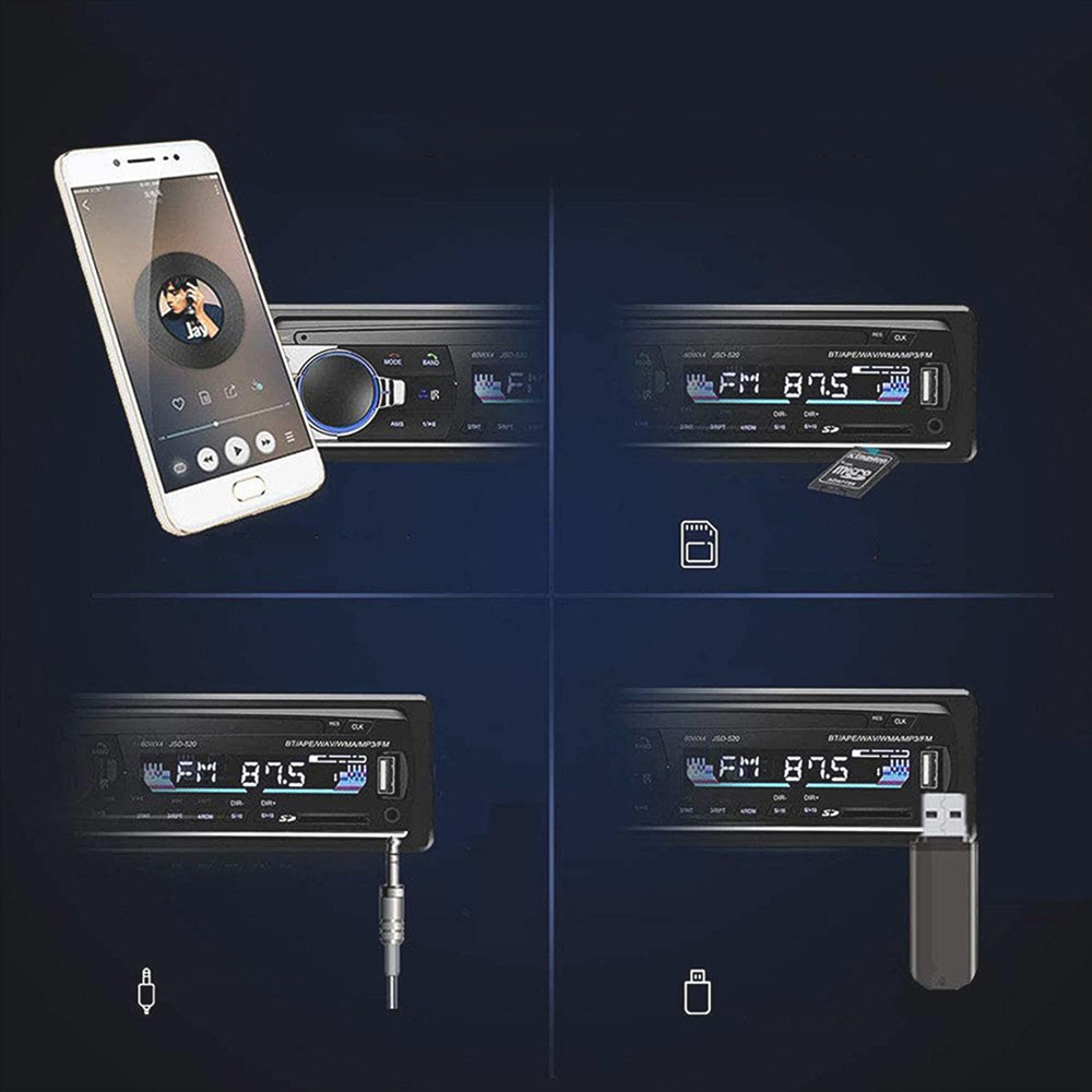 (187x57mm) Digitales Auto Radio FM Audio Transmitter Bluetooth MP3 Player mit SD Karten Slot - Schwarz / Silber