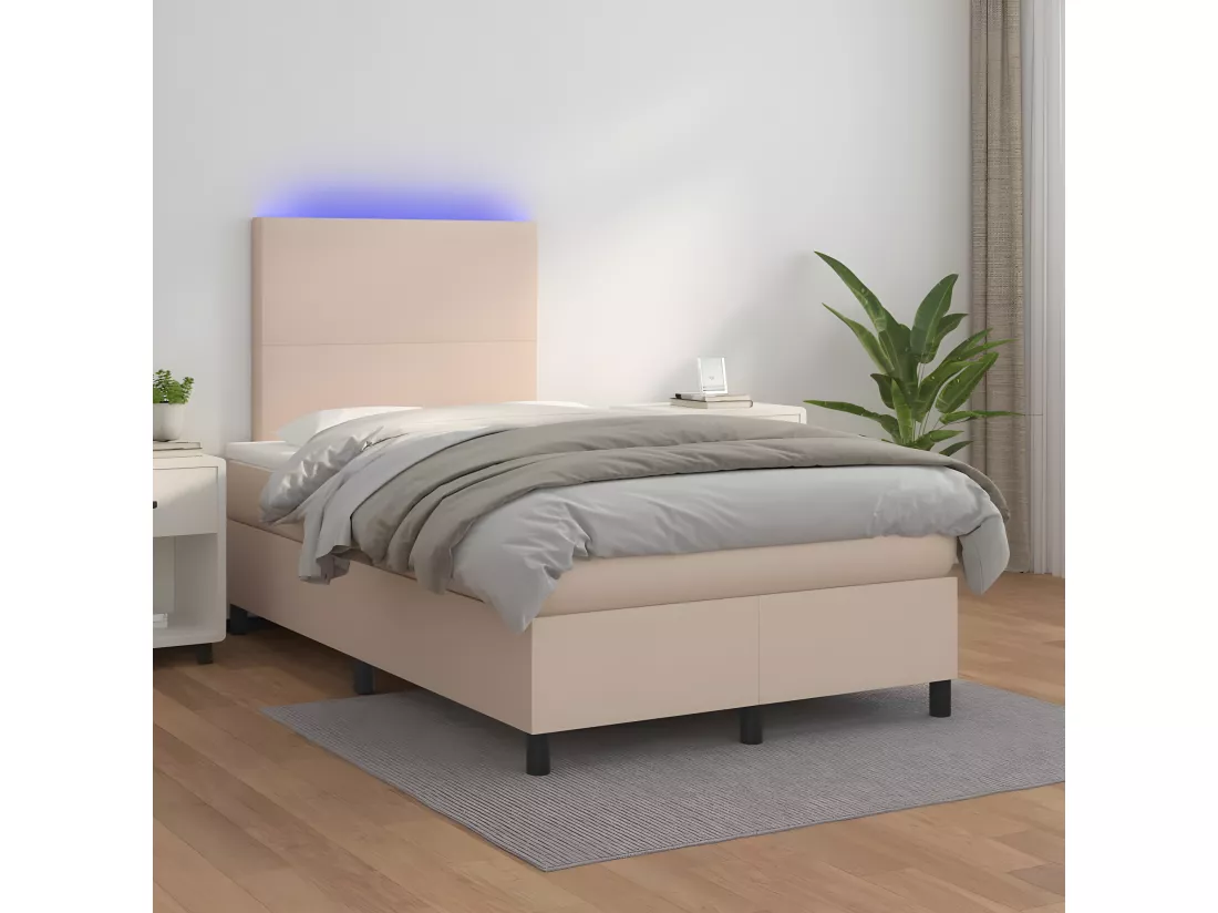 Sommier tapissier matelas LED Cappuccino 120x200 cm Similicuir