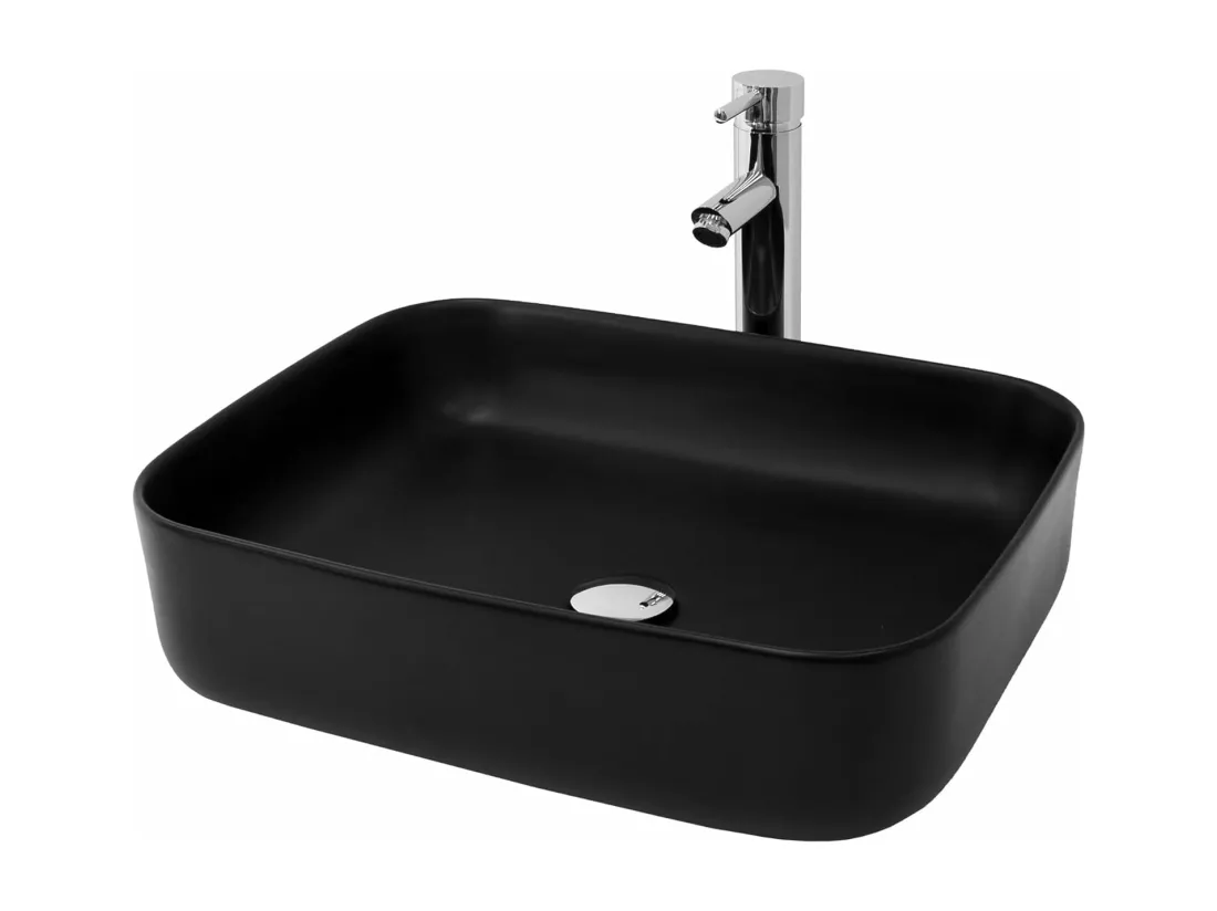 Lavabo Rectangulaire en Céramique Noir,Bac à Laver,Évier de Salle de Bain - 50x40x13.5cm
