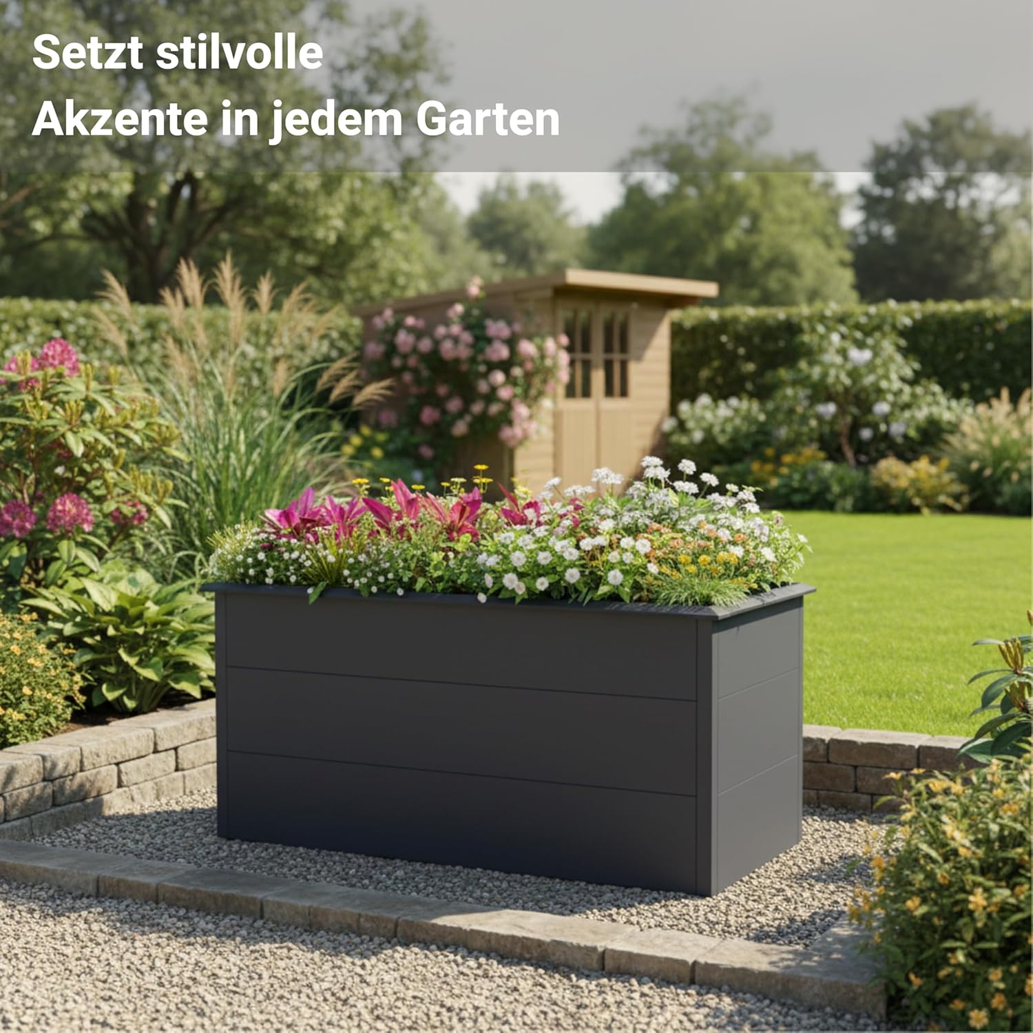 Hochbeet Metall Anthrazit 150x75x77cm - Premium Hochbeet aus pulverbeschichtetem Stahlblech für Garten & Balkon, Schneckenschutz, wetterfest, ideal für Kräuterbeet, Frühbeet & Blumenkasten