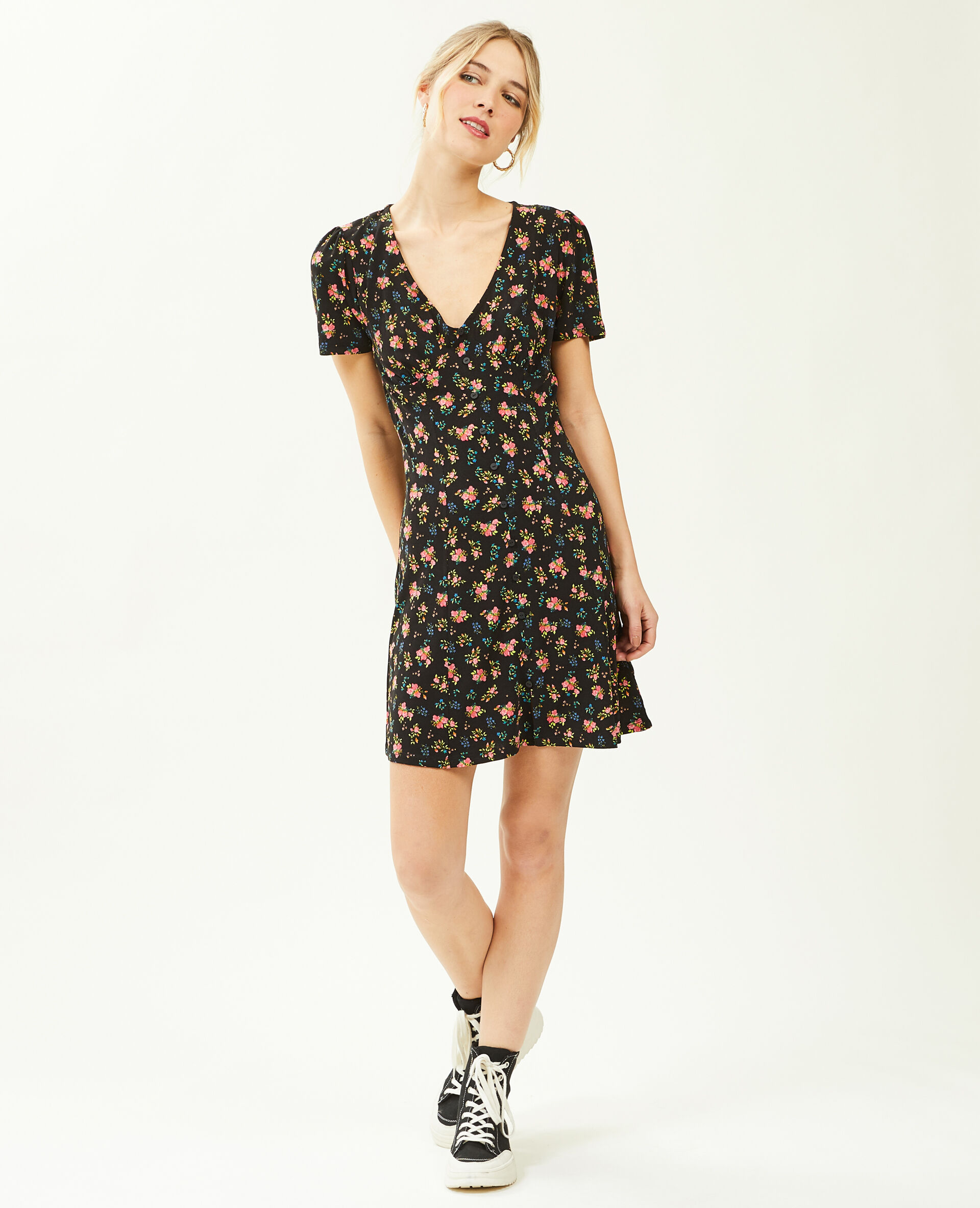 Robe courte avec boutons - Gris