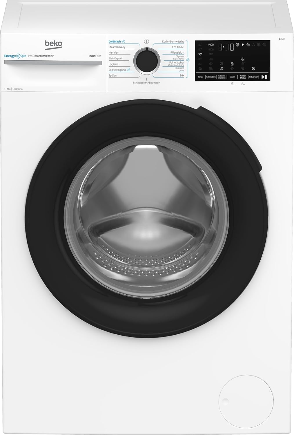 Beko BM3WFU4741N freistehende Waschmaschine, Waschvollautomat, 7 kg, EnergySpin, Schleuderwahl 1400 U/min, IronFast weniger Falten, Hygiene+ allergikergeeignet, Coldwash Wasser-& Zeitersparnis, Weiß