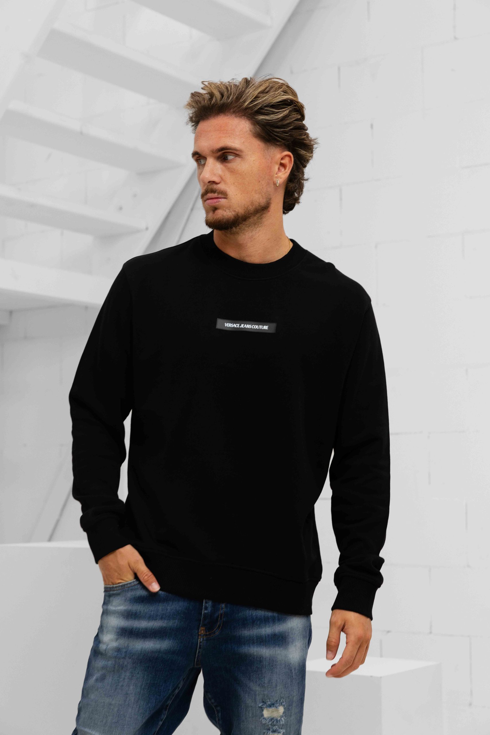 Versace Jeans Couture Silicon Patch Sweater Heren Zwart