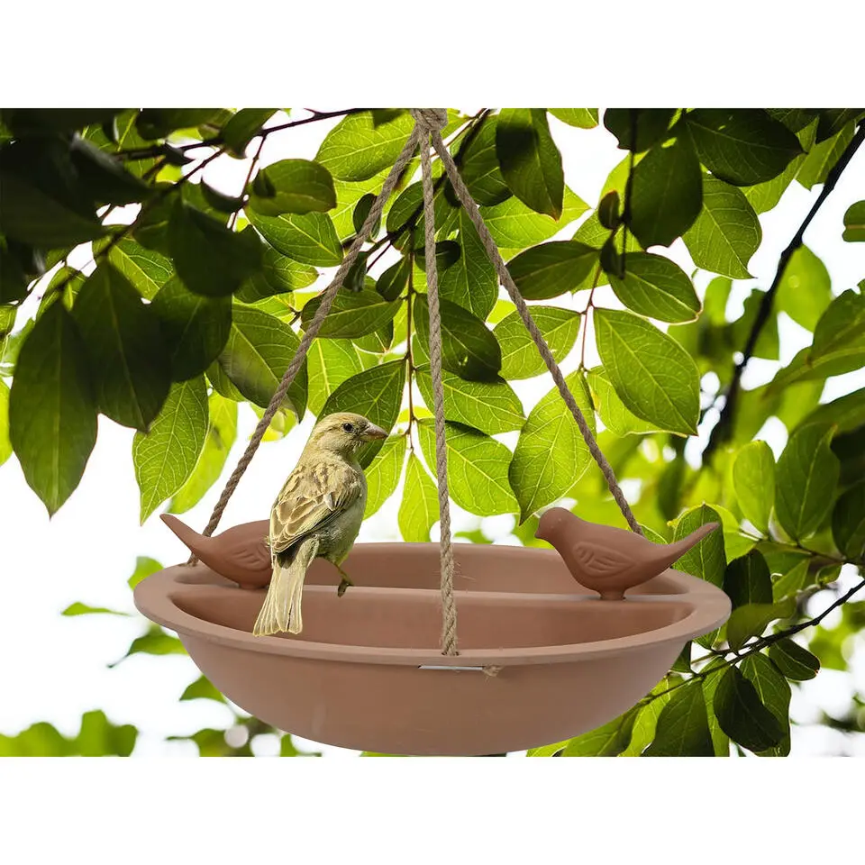 Decoris Vogelbad - bamboe hout - bruin - drinkschaal - 27 cm
