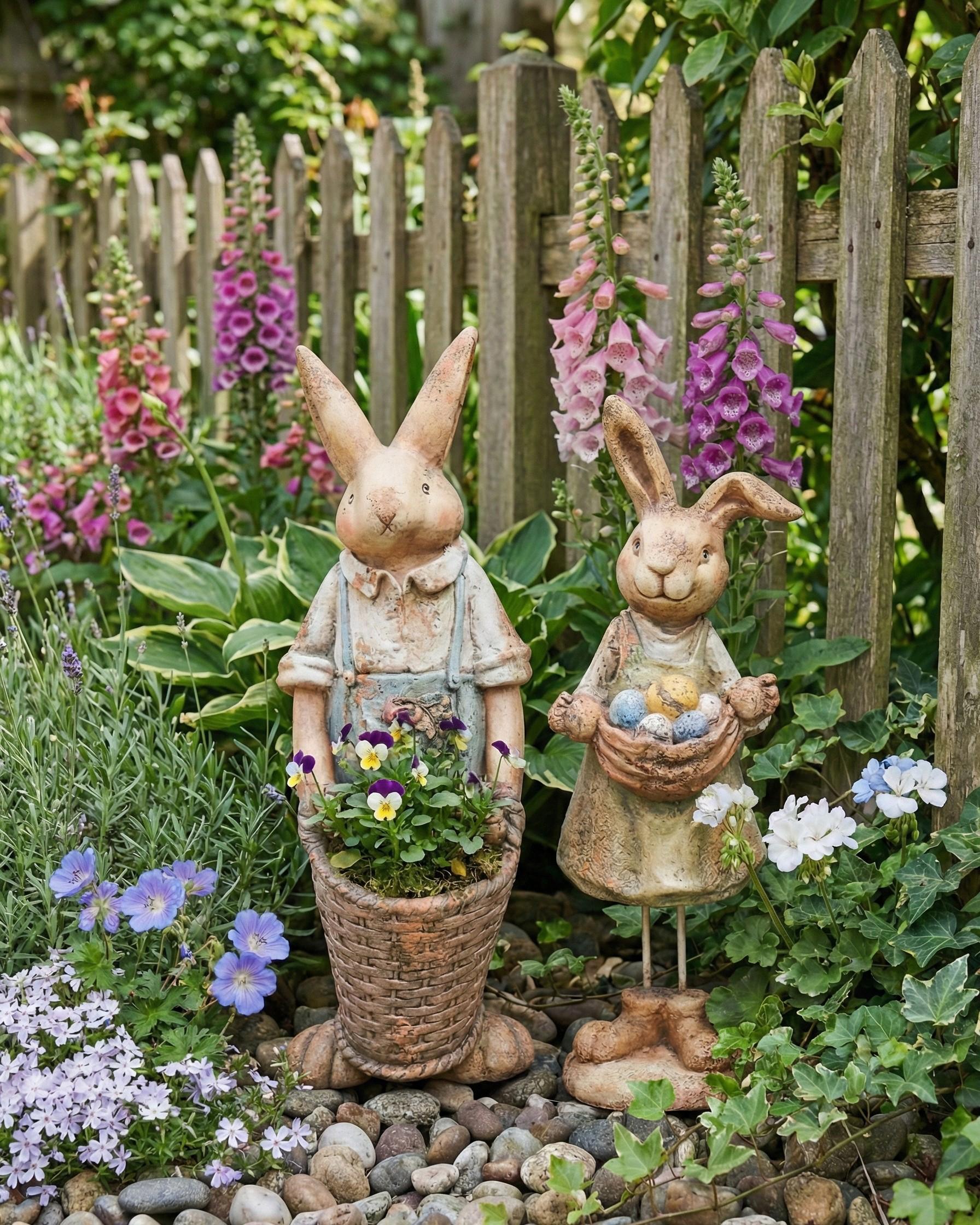 Set van 2 tuinbeelden CALCATA Konijn Meerkleurig