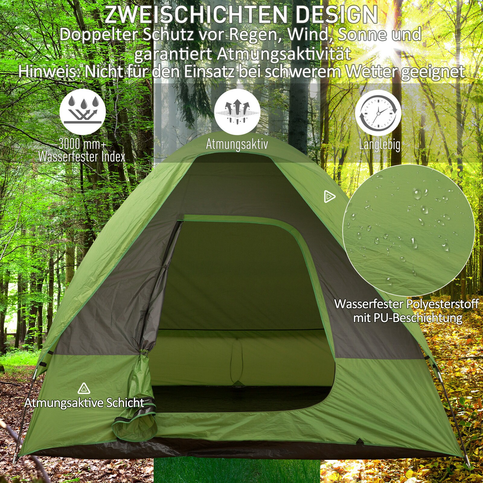 Outsunny Campingzelt für 4-5 Personen grün 300 x 300 x 230 cm (LxBxH)