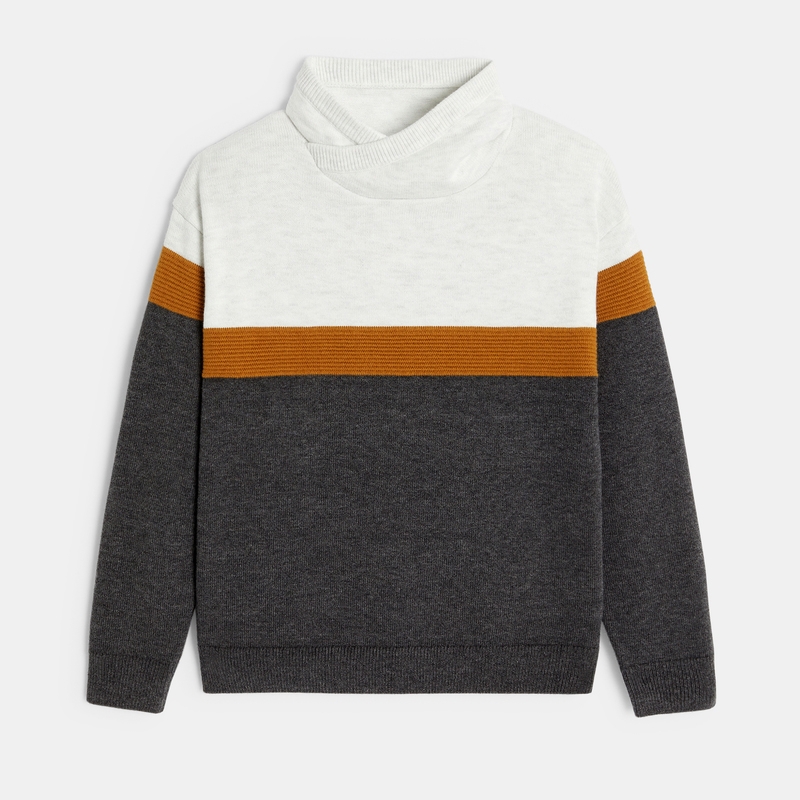 Pull d'hiver col snood gris garçon