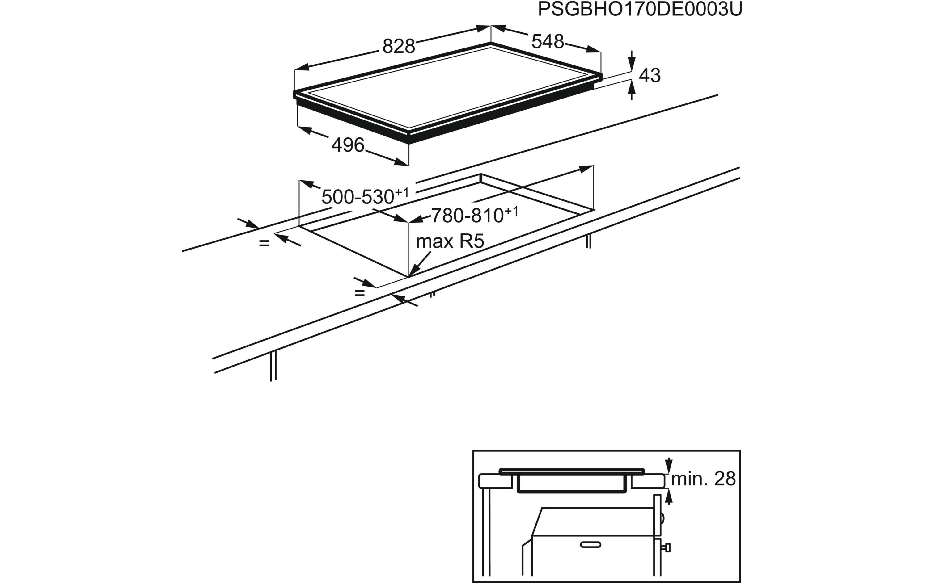 Glaskeramik-Kochfeld GK80LPLCN Aufliegend<br>Glaskeramik-Kochfeld mit 5 Herdplatten