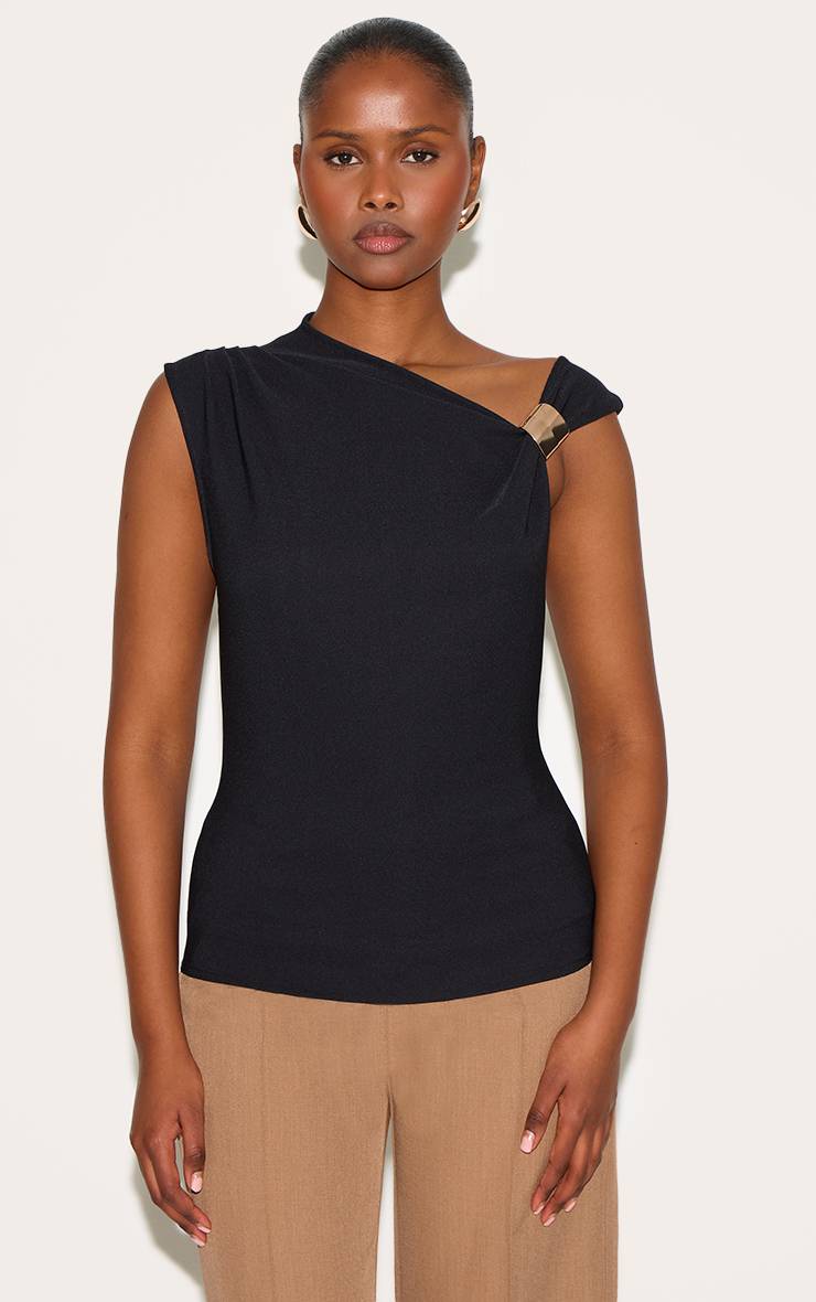 Noir Haut Long Asymétrique À Détails De Finitions