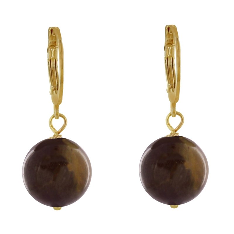 Boucles d'Oreilles Mini Créoles Plaqué Or et Perle Oeil de Tigre