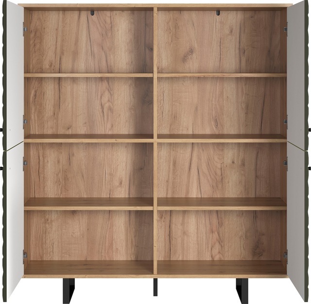 PLACES OF STYLE Highboard »Ferretti« Sideboard mit besonderer Fräsung - Füsse und Griffe aus Metall