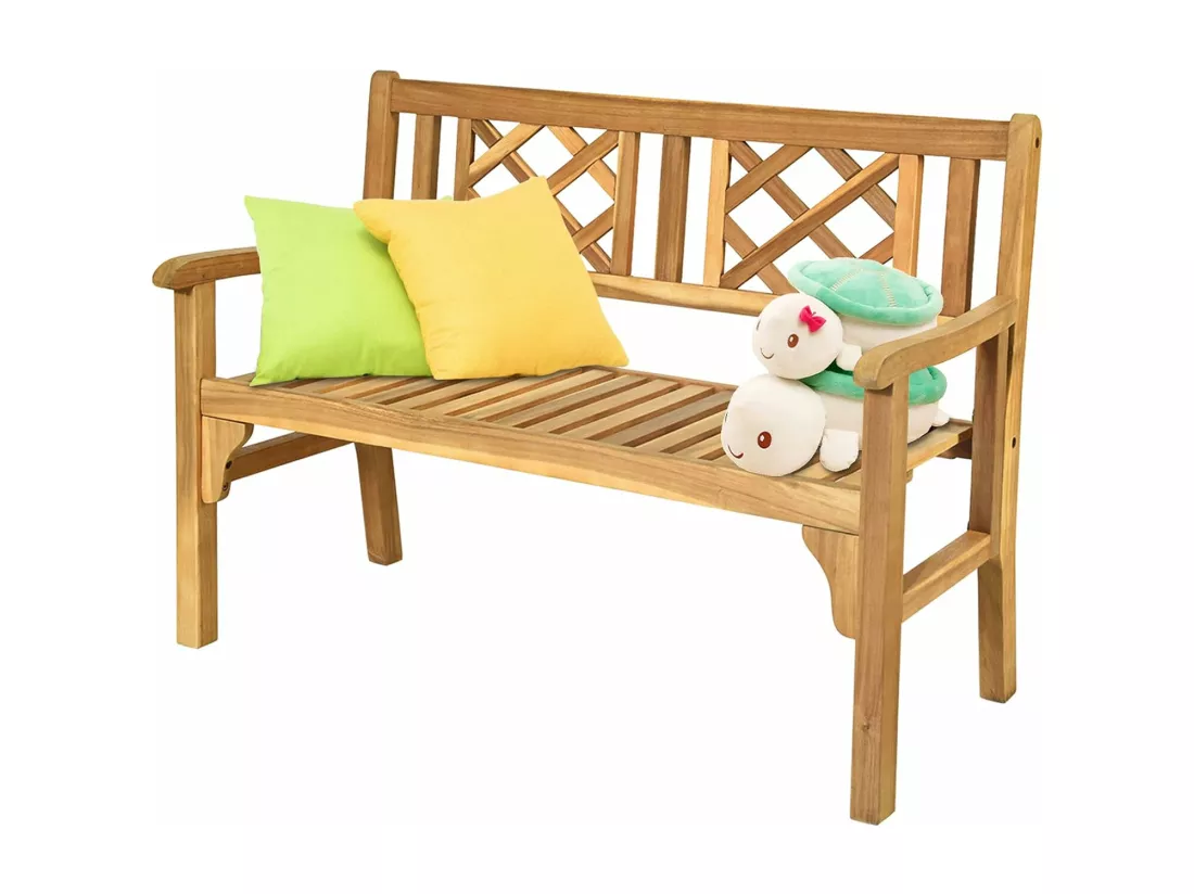 Banc de Jardin en Bois d'Acacia Certifié FSC 120x56x90 cm à 2 Places Dossier Incurvé et Accoudoirs pour Terrasse Balcon ou Jardin