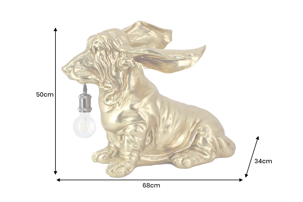 Handgefertigte Tischlampe DACKEL 70cm gold Hunde-Skulptur