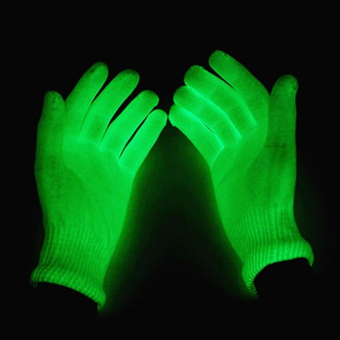 (12 Paar) Glow in the Dark Handschuhe Fasnachts Kostüm Zubehör Motto Party Accessoire Fluoreszierende Halloween Foto Requisite - Neon Gelb
