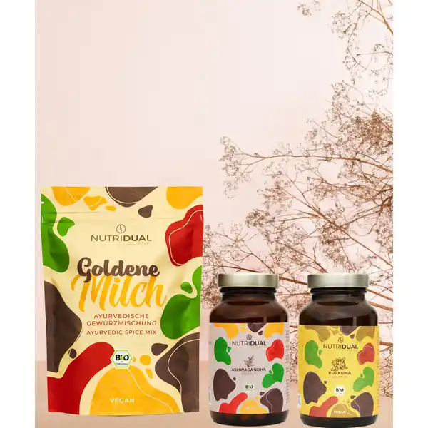 Vorteilspack Bio Kurkuma & Ashwagandha Kapseln & Goldene Milch Pulvermischung