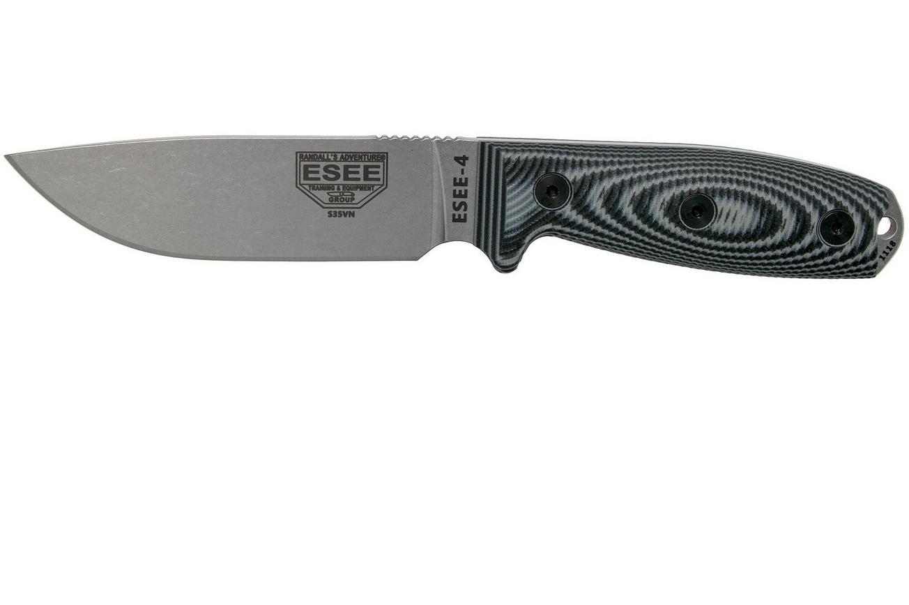 ESEE Model 4 Plain Edge S35VN, Grey Black G10 3D Handle 4P35V-002 met schede   clip
