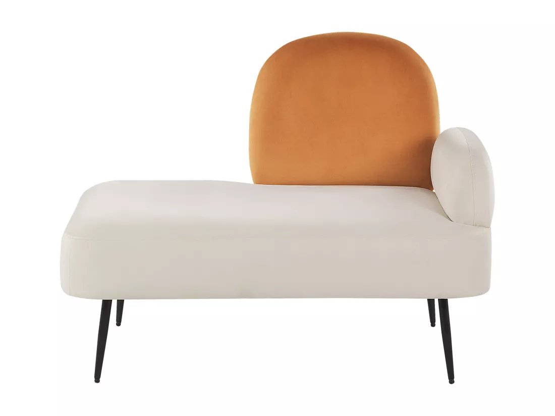 Chaise longue côté droit en velours orange ARCEY