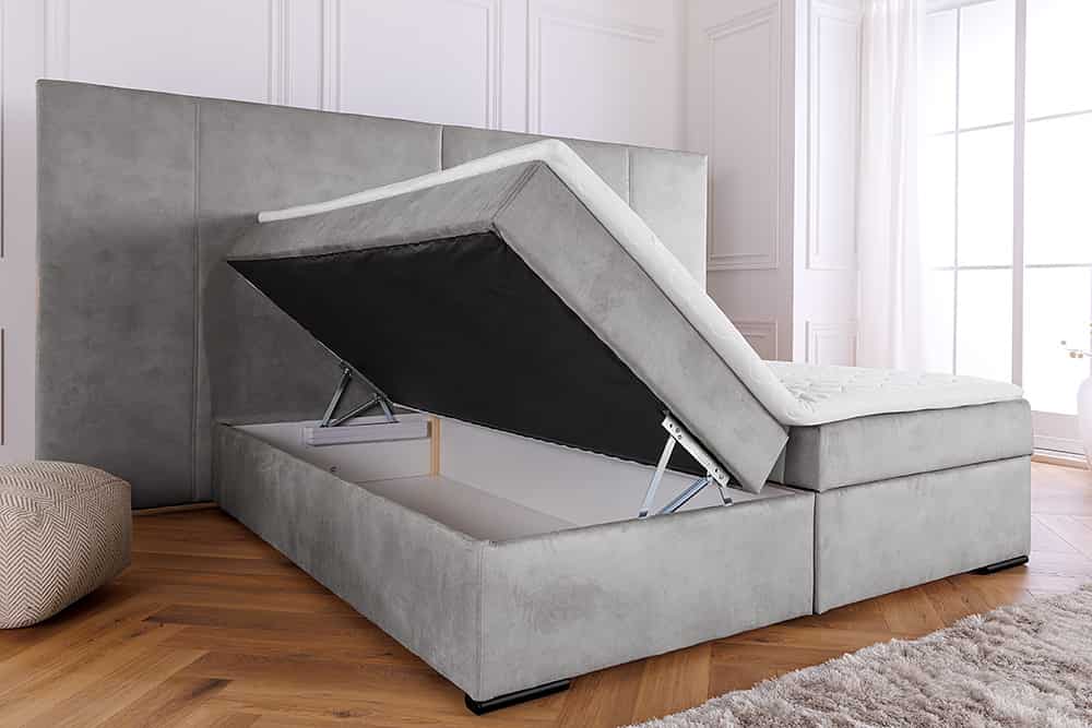 Design Boxspringbett SUITE HOTELBETT 180x200cm silber grau Samt inkl. Stauraum Topper