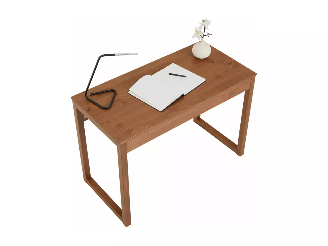 Bureau en bois avec 2 tiroirs NOAH, design scandinave, en pin massif coloris brun foncé