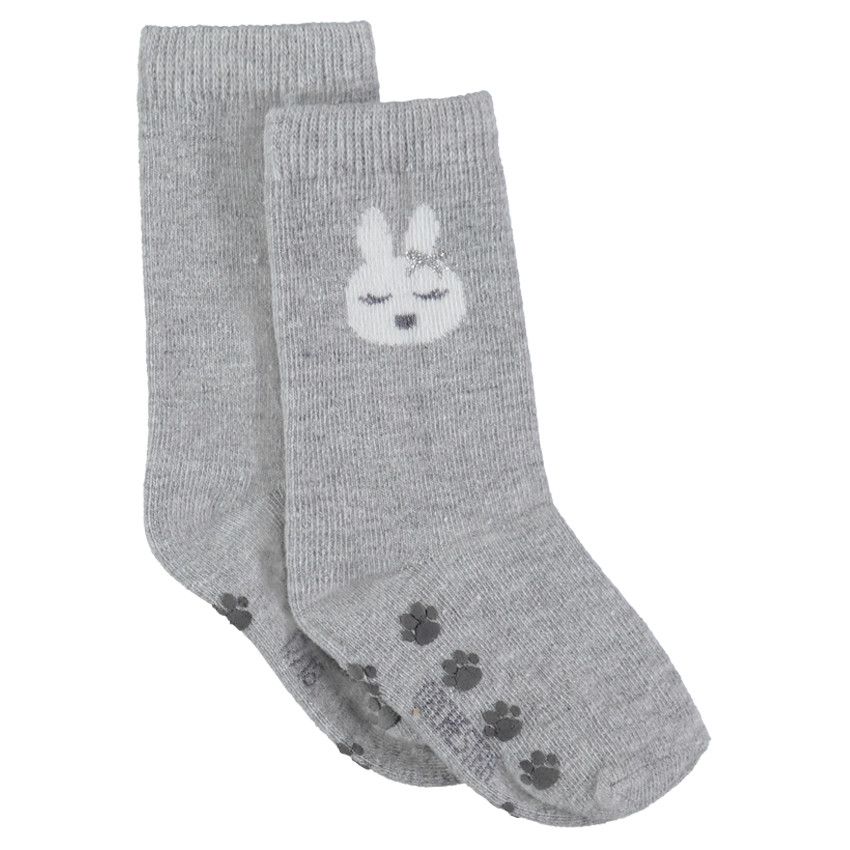Chaussettes hautes antidérapantes print lapin - Gris clair