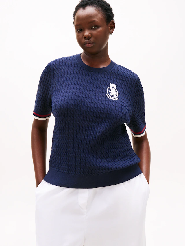 Tommy Hilfiger Curve Strickpullover »CRV CO CABLE FINE GG GPC SS SWT« in grossen Grössen, mit Zopfmuster
