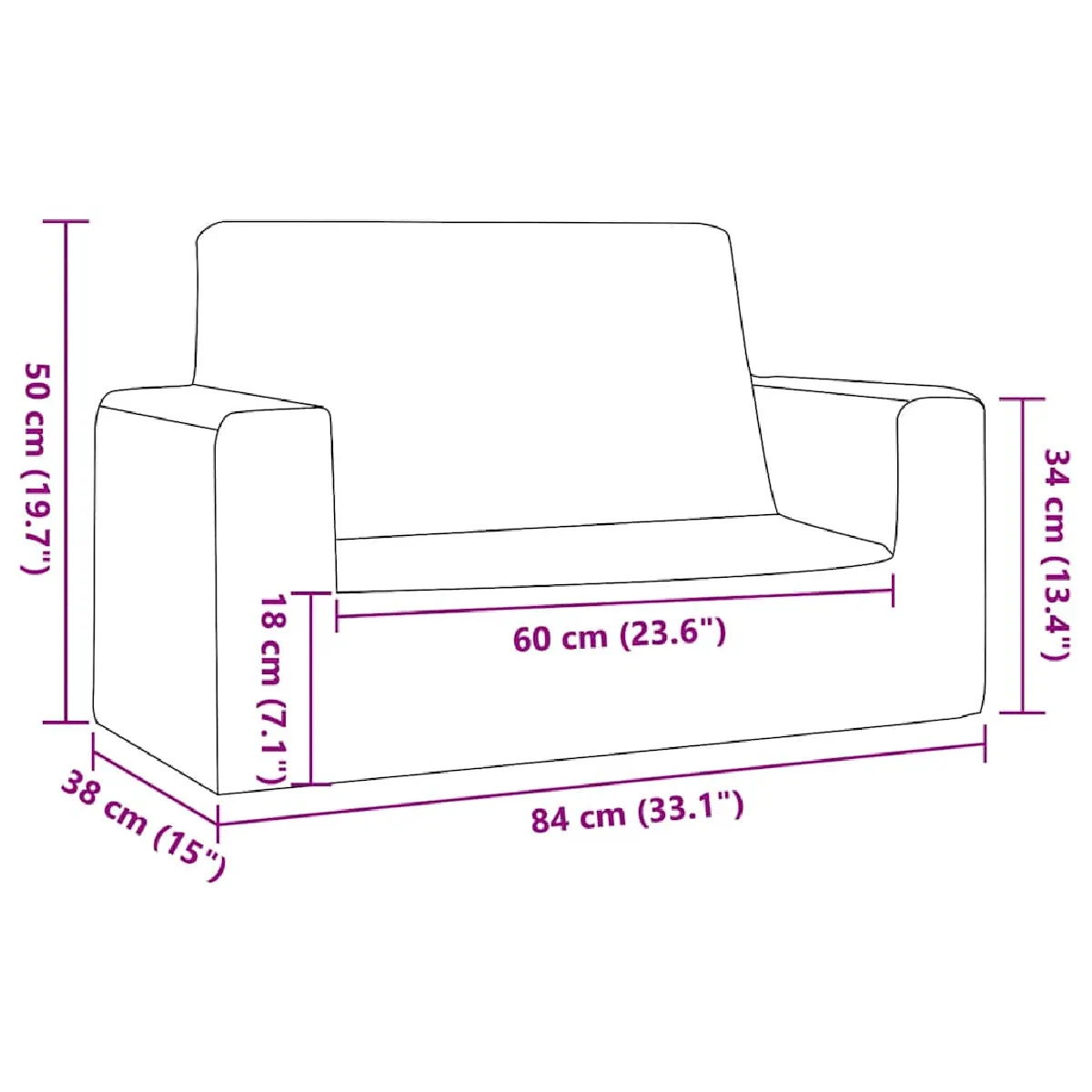 vidaXL Canapé pour enfants 2 places - Anthracite