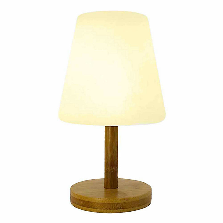 Lampe de table extérieur LED intégrée dimmable 1W Standy Lumisky bois naturel mat l.16 x H. 25 x P.15.8 x Ø 16 cm