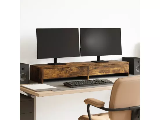 Support de moniteur avec tiroirs chêne fumé bois d'ingénierie
