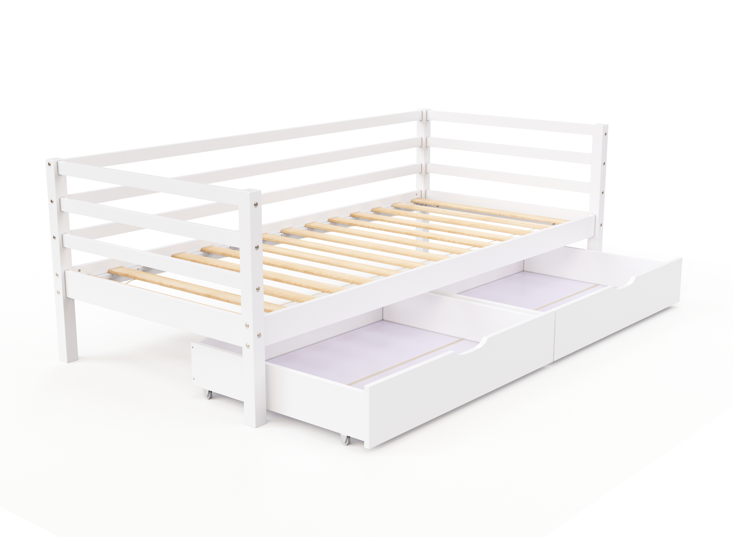 Bett Holz mit Schubladen 90 x 200 cm weiss