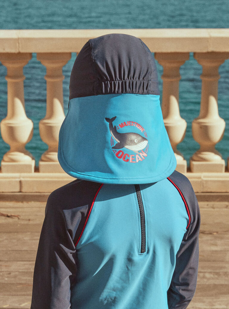 Chapeau de bain couvre-nuque bleu marine