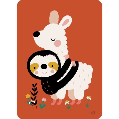 By bora ansichtkaart - lama en luiaard