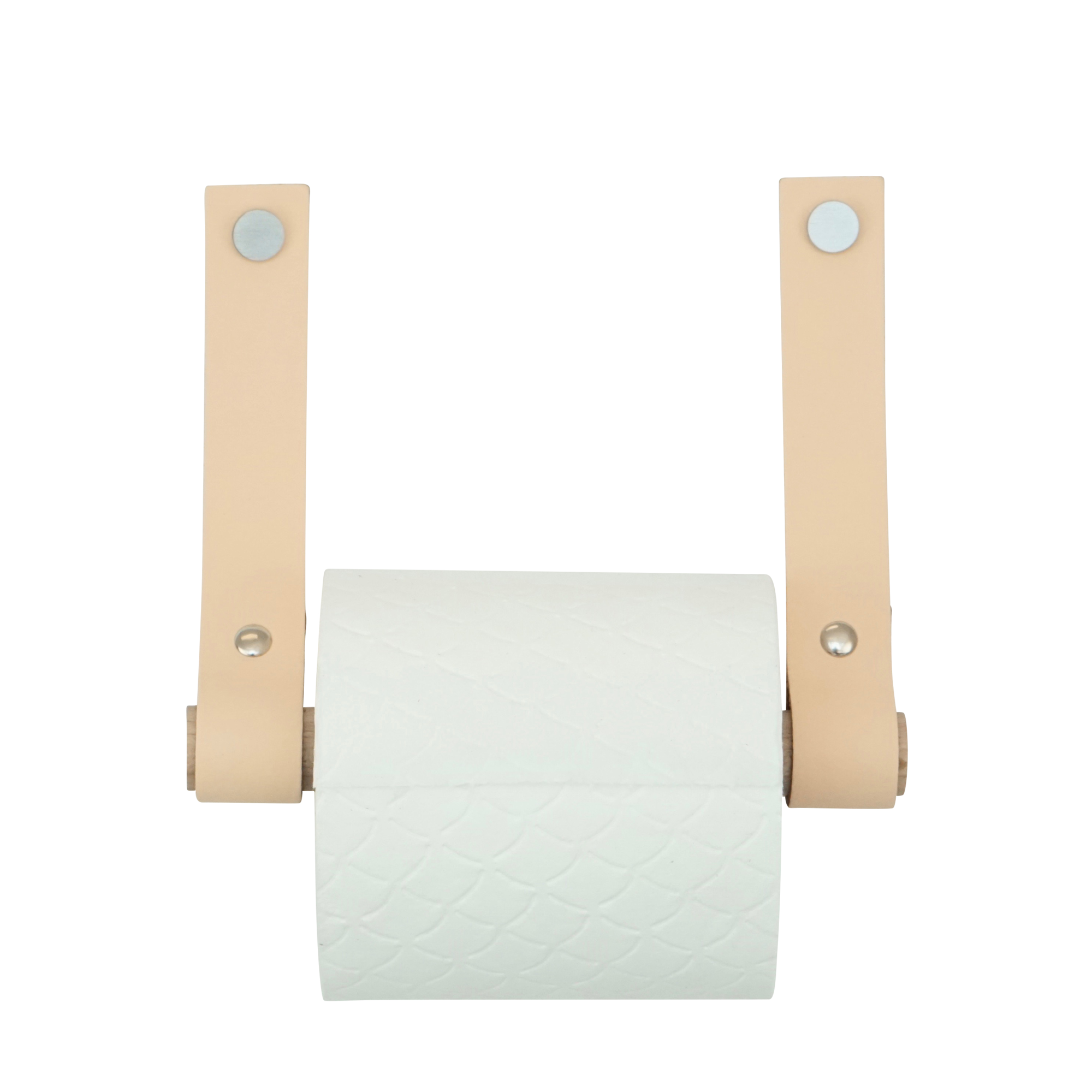 Leren toiletrolhouder (roldrager: rondhout) Naturel