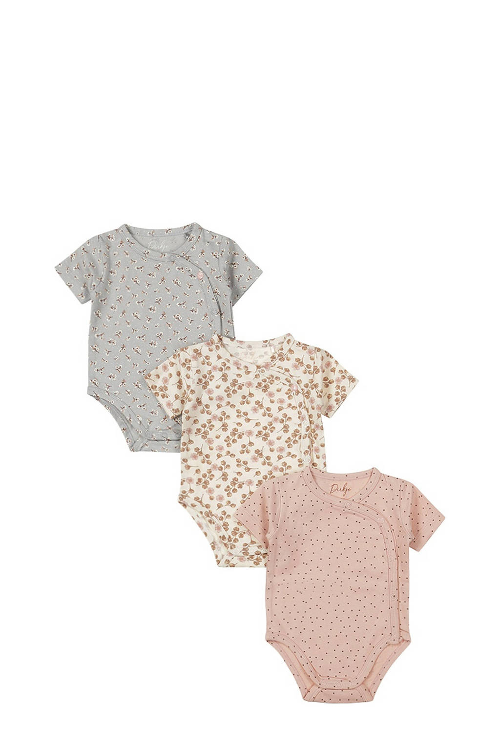 Dirkje romper - set van 3 roze/offwhite