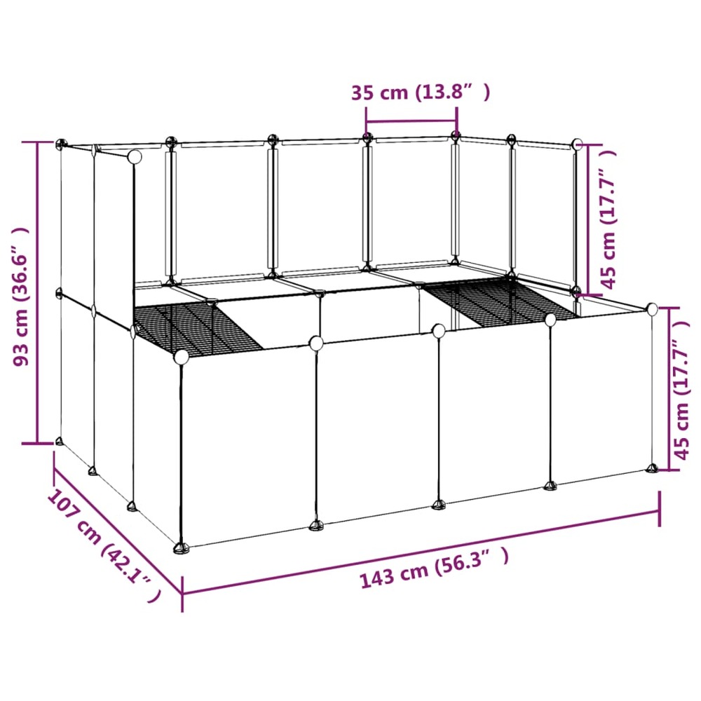 Cage pour petits animaux noir 143x107x93 cm pp et acier