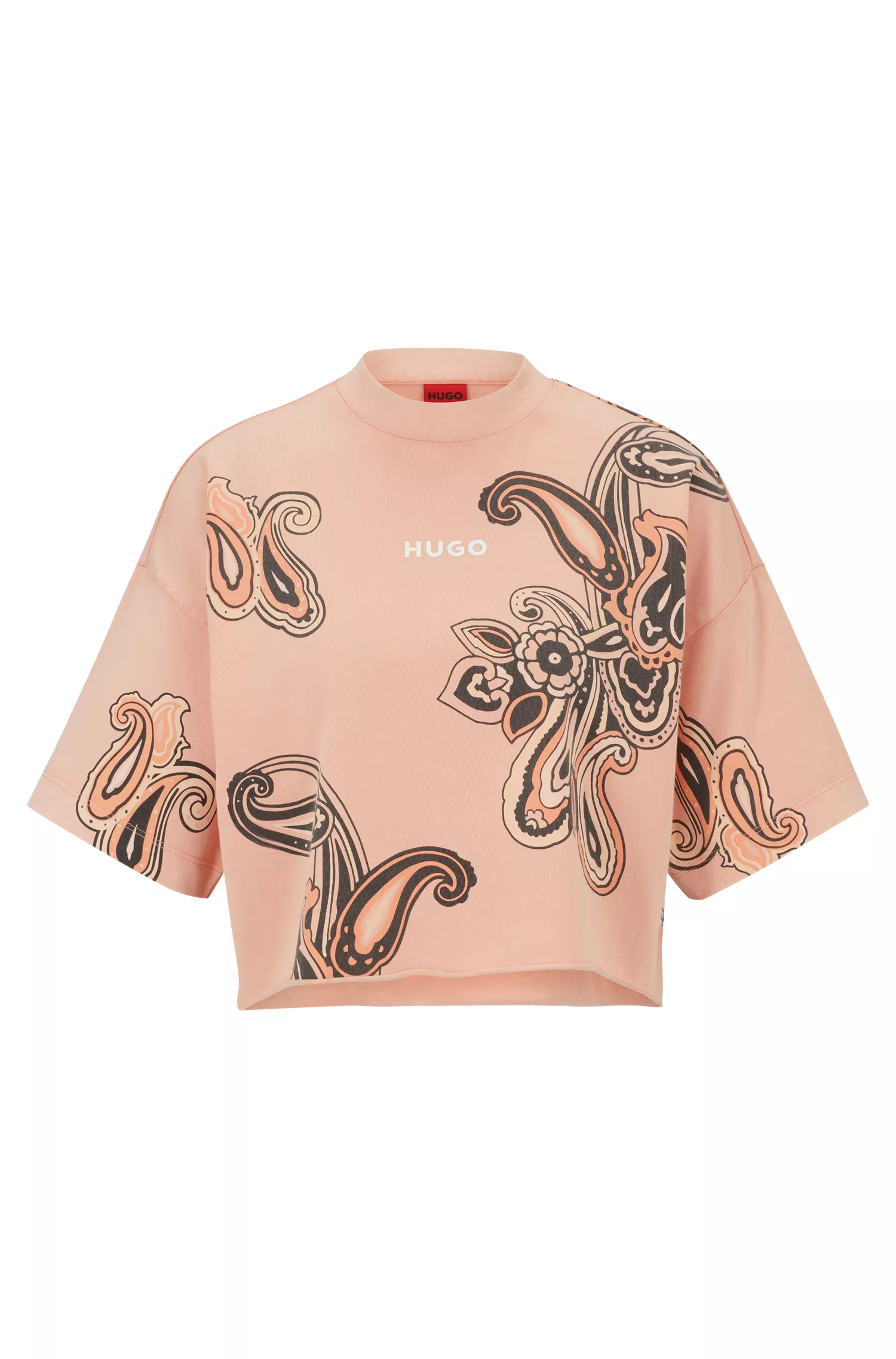 Camiseta cropped vermelha HUGO em algodão com estampas sazonais.