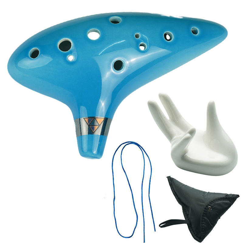 Keramik Okarina Flöte Musik Instrument 12 Loch Gefässflöte - Blau