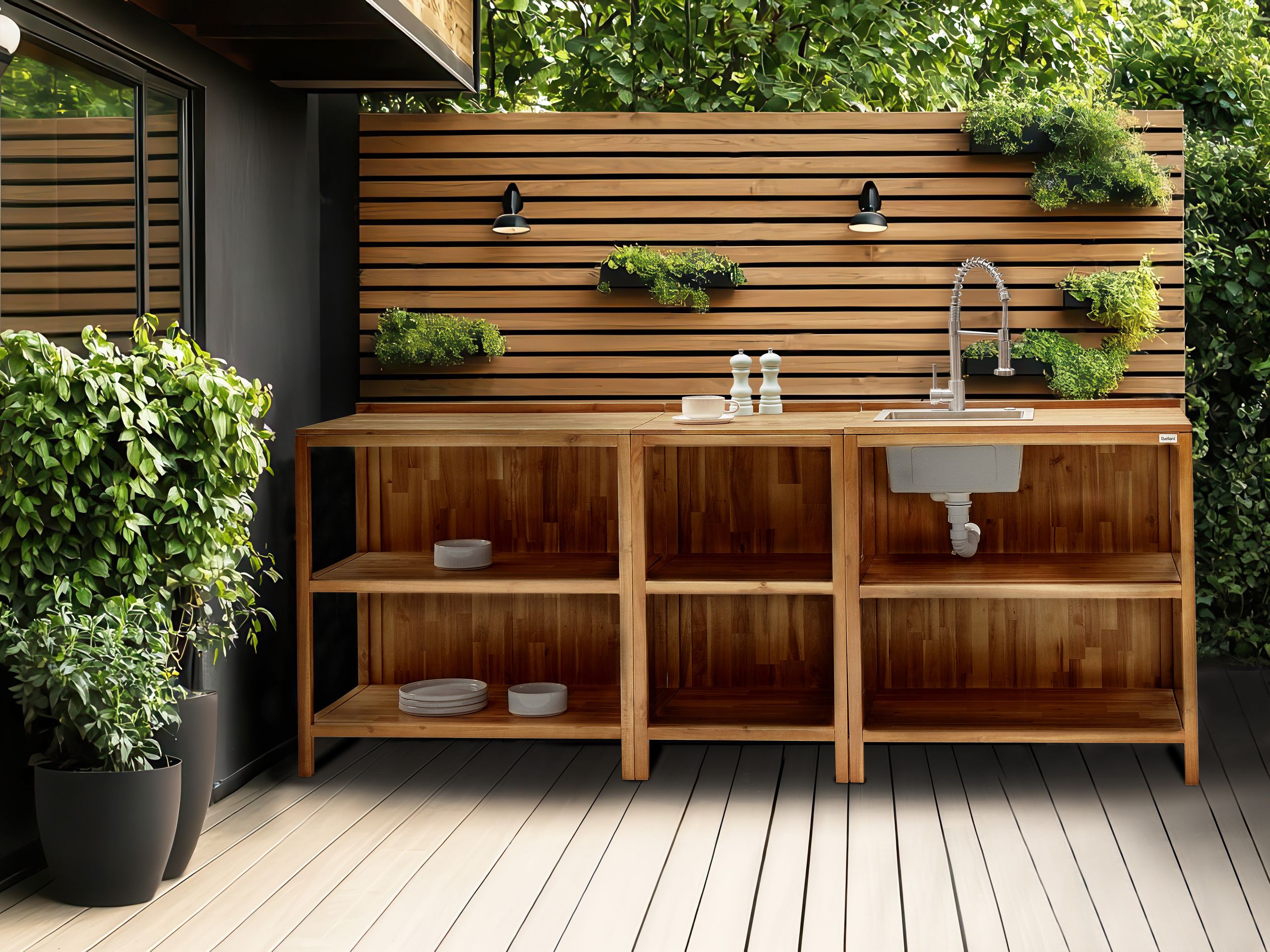 Beliani-VENOSA -Buitenkeuken wastafel-Zilver-50 x 80 x 90 cm-Acacia